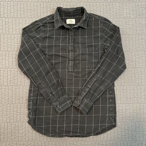 Marine Layer Flannel Shirt Women's XS Black Plaid‎ Carrie Popover Top 1/2 Button